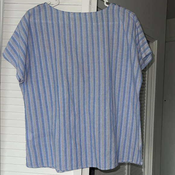Savannah Jane Striped Embroidered Floral Blouse Large Blue - Picture 2 of 6